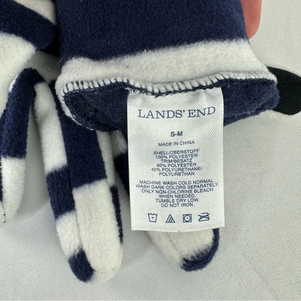 Lands’ End Womens Small Navy and White Striped Fleece Gloves
